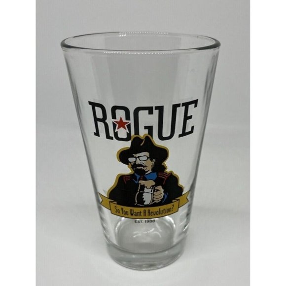 ROGUE Ales Beer Pint Glass So You Want A Revolution? Rogue Brewing Company 1988 - Picture 1 of 9